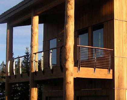 Timber Pillar Wood Deck and Bronze Cable Railing - Big Sky MT