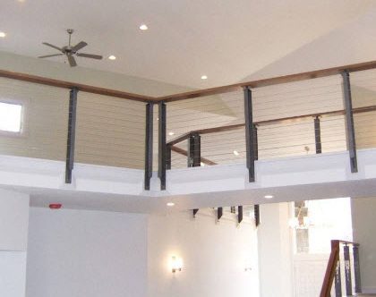 Prairie Style Cable railing on stairs, balcony and loft