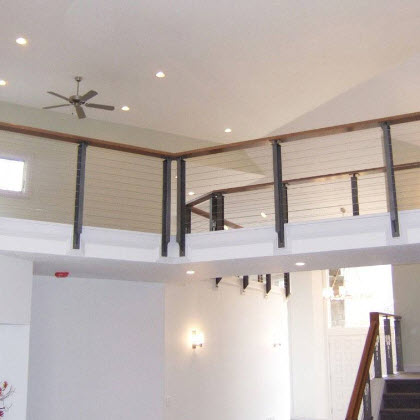Prairie Style Cable railing on stairs, balcony and loft