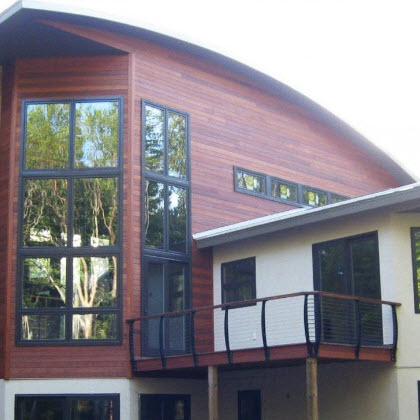 Curved architecture fits perfectly with the Keuka style curved cable railing system