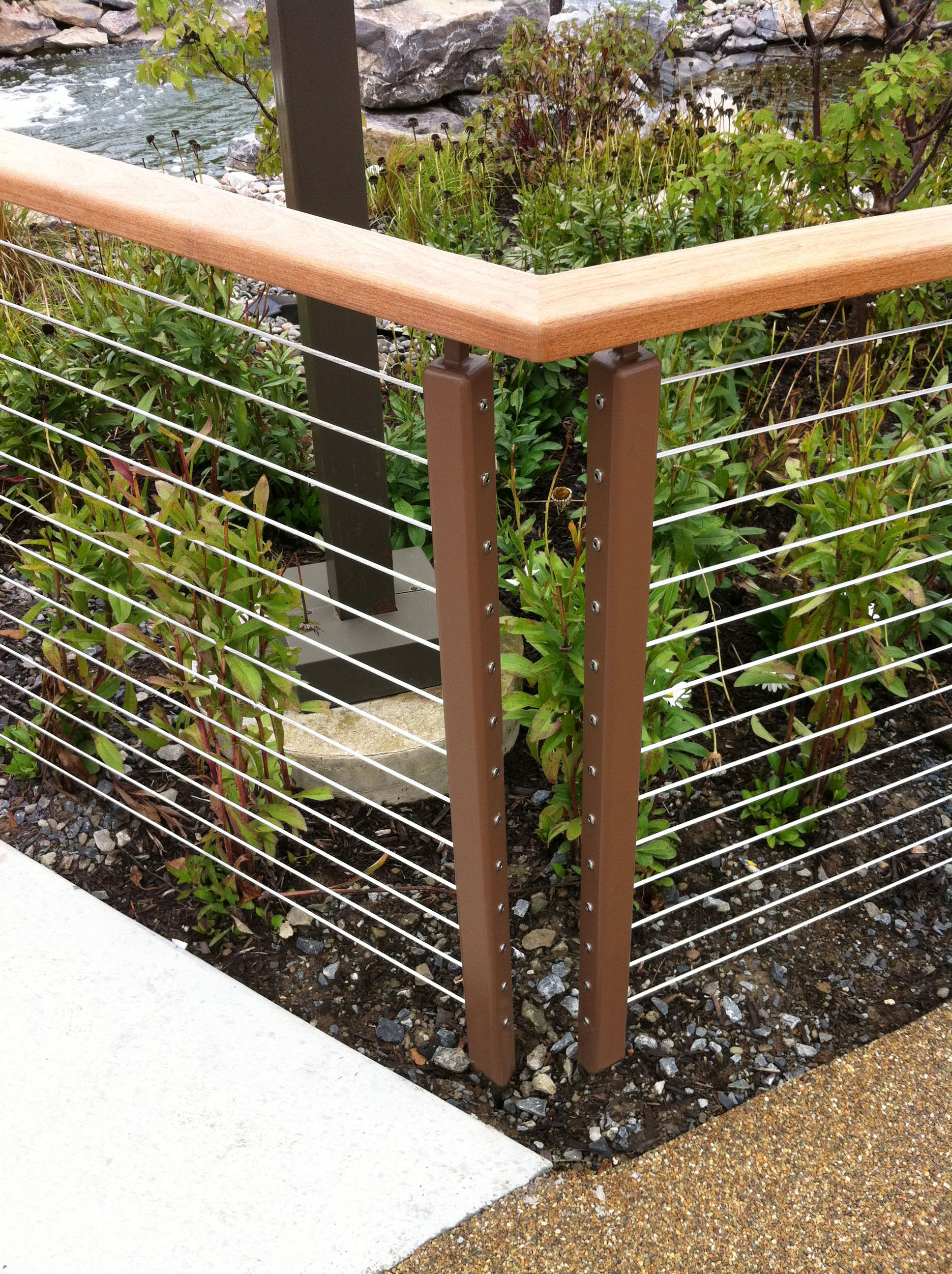 Corner post of Ithaca style railing