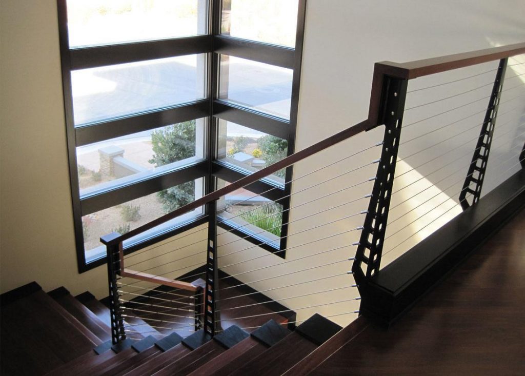 modern stair railing on a quarter landing stair