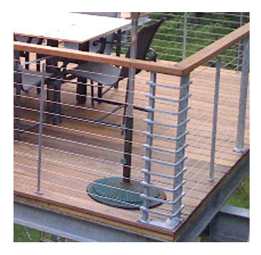 Hot dipped Galvanized railings photo of railing on a deck