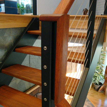 Brazilian cherry handrail with Ithaca cable railing and stairs