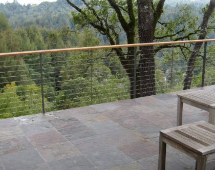 Ithaca style cable railing on a slate deck.