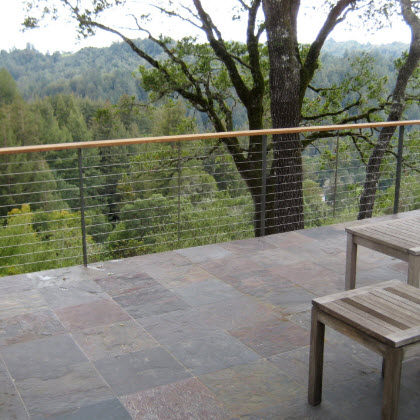 Ithaca style cable railing on a slate deck.