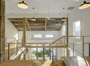 Keuka Studios Ithaca Style staricase and reclaimed barn wood beams