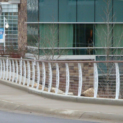 Custom made White Keuka Style cable railing and gate for Lakeland hospital.