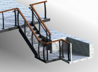 Rendering of railing on poured concrete stairs