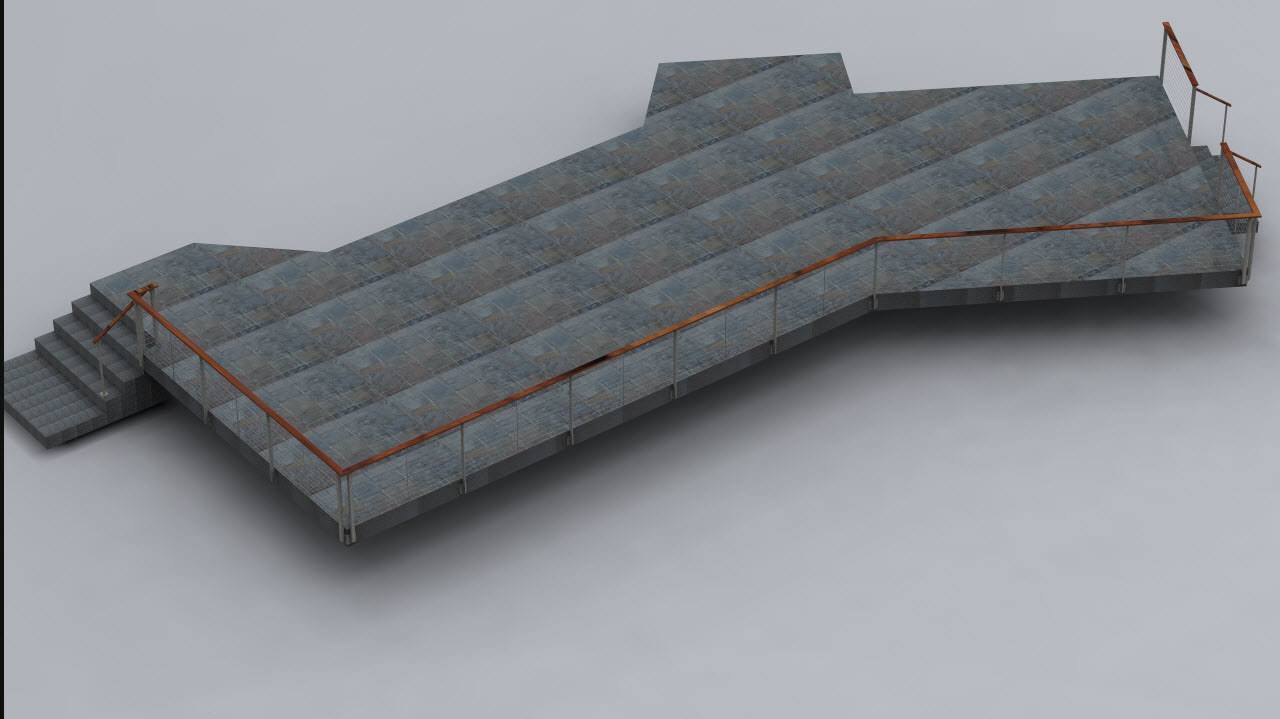 Rendering of Ithaca style railing with a slate deck