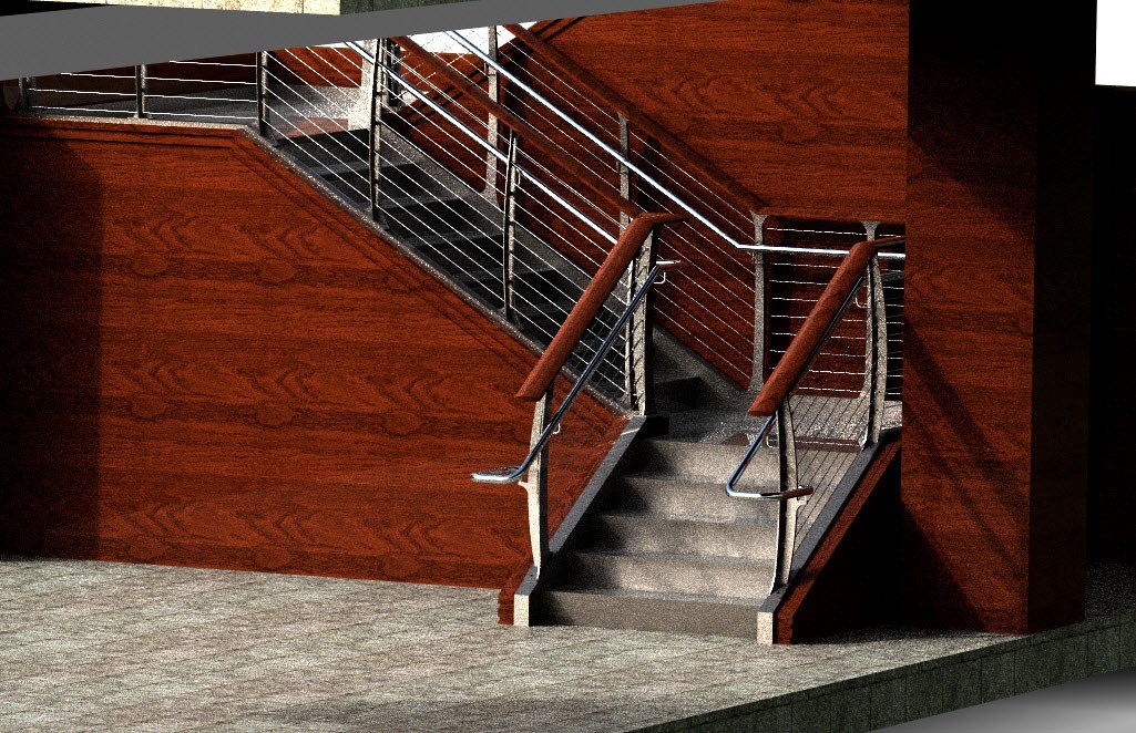 Rendering of stainless round railing