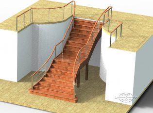 3D Realistic computer rendering of cable railing on interior staircase