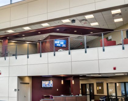 The Chicago Style cable railing modified for the RSU campus to meet the required railing height of 42 in.