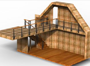 Rustic Rendering of loft, bridge and cable railing