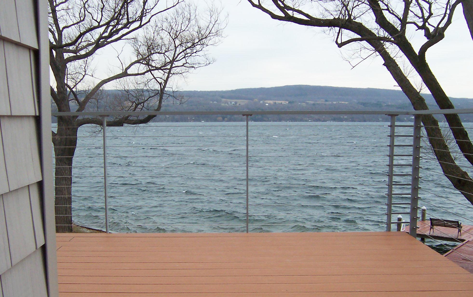 Cable railing for a deck on Seneca lake in the beautiful Finger Lakes region