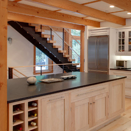 thick wood treads on double stringer staircase