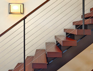 Katonah, NY - Floating Double Stringer Stair, Cable Railing