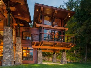 Stone pillars wood beams and steel supports