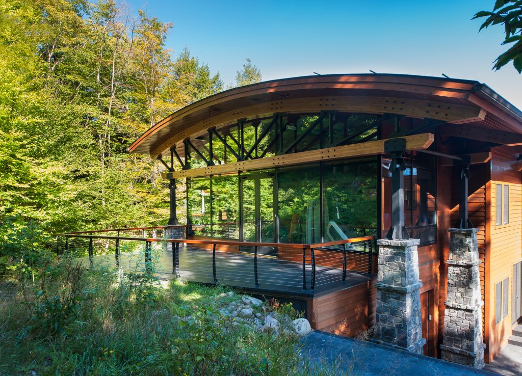 Keuka Studios Keuka style cable railings on an Adirondack home