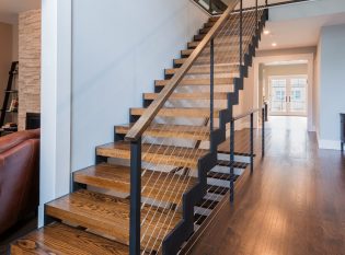 Double stringer zig zag staircase with oak treads