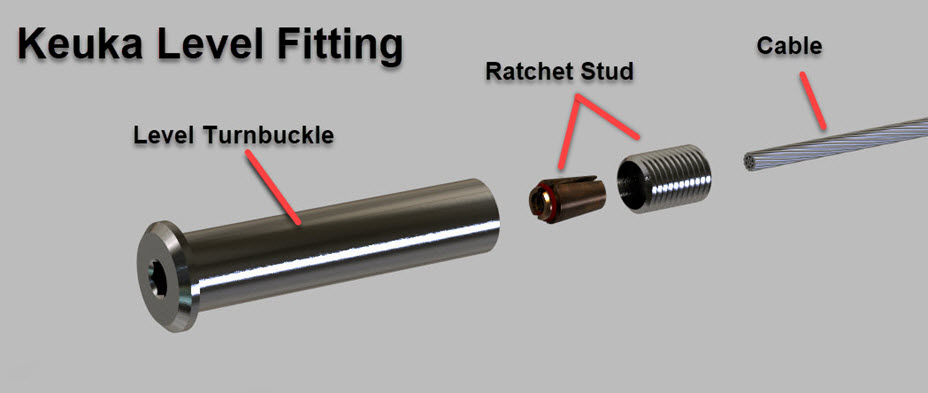 Keuka Level Fitting with turnbuckle ratchet stud and cable
