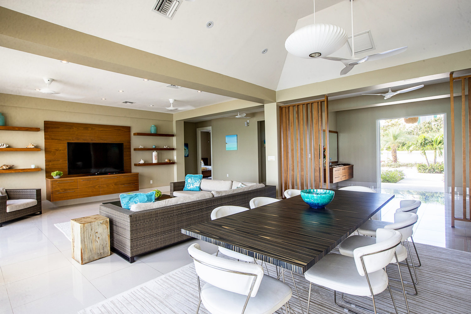 Open concept indoor space with beach style.