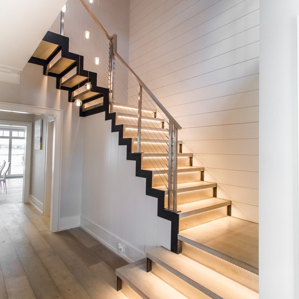 modern staircase and LED lighted treads