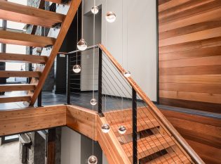 Wood Staircase with black railing