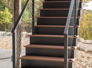 Exterior Deck staircase with black railing system