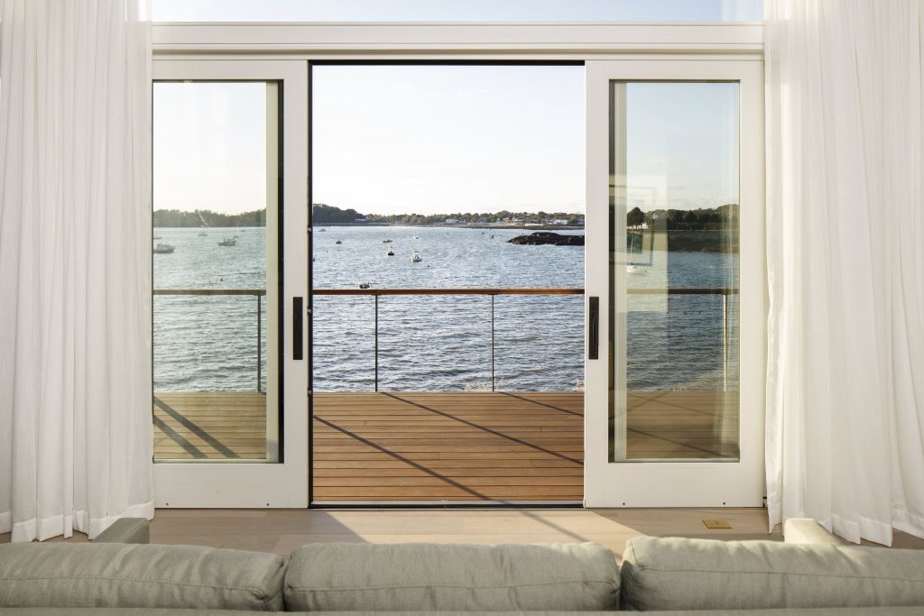 Cable railing on deck overlooking North Shore harbor