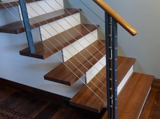 Custom staircase railing posts with double-support and stainless steels spacers