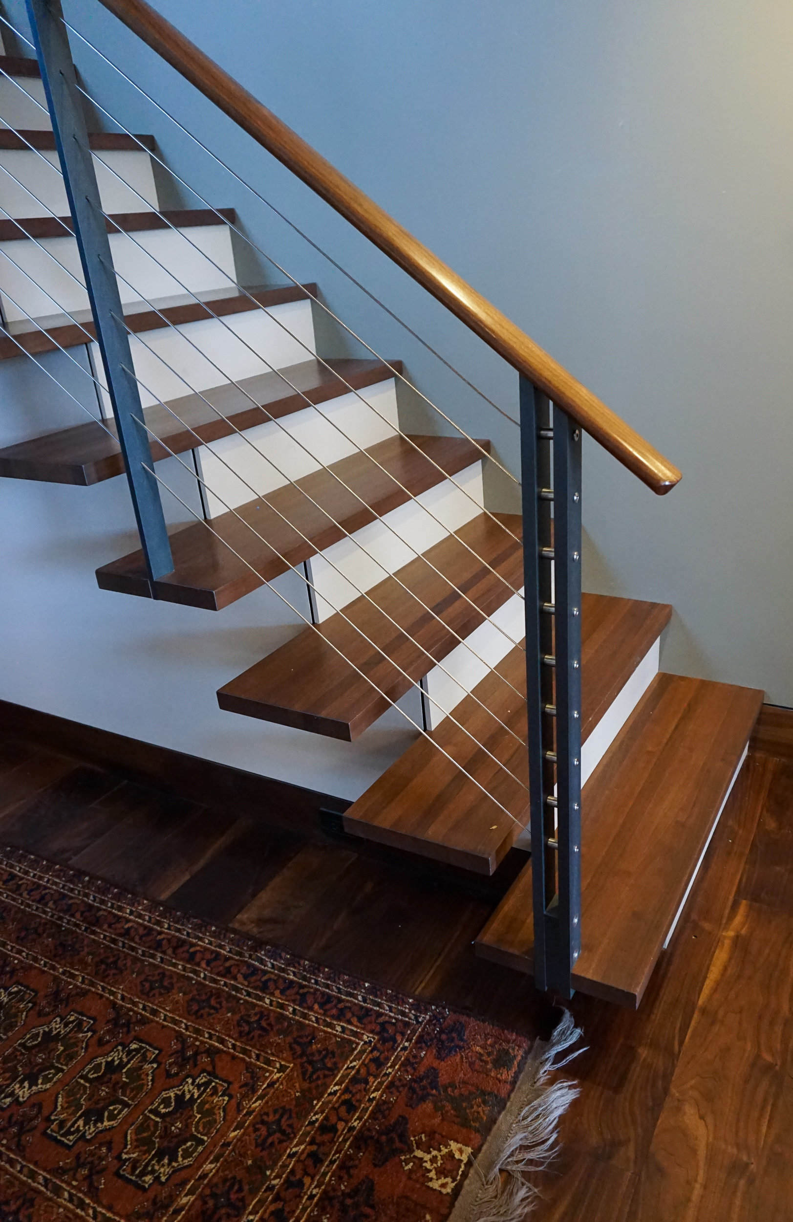 Custom staircase railing posts with double-support and stainless steels spacers
