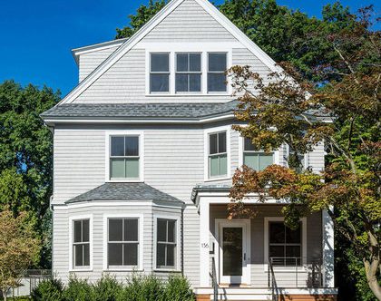 Front of Cambridge, MA home with passivated stainless steel cable railing