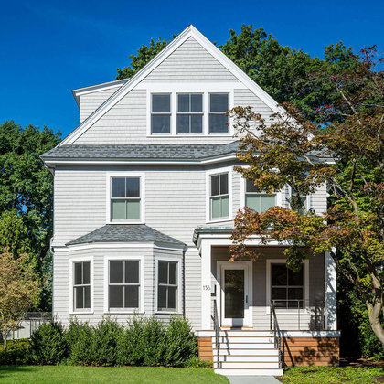 Front of Cambridge, MA home with passivated stainless steel cable railing