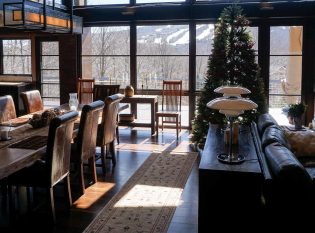 Luxury home interior with view of Vermont mountains