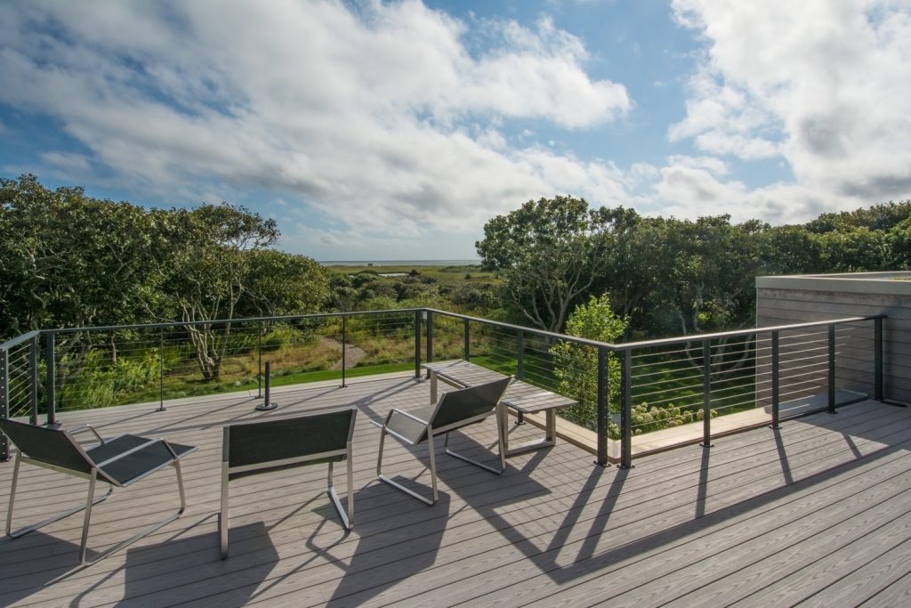 Modern rooftop deck with view of the water in Martha's Vineyard