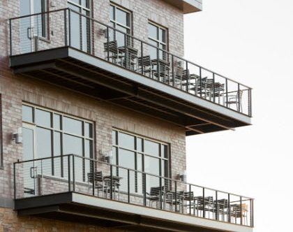 Keuka Studios commercial railing system for bank exterior
