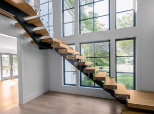 Modern glass railing staircase