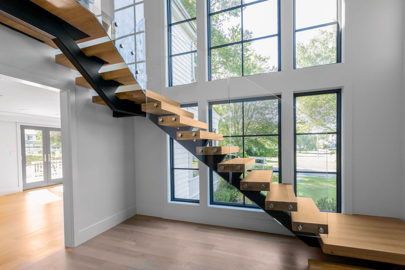 Modern glass railing staircase