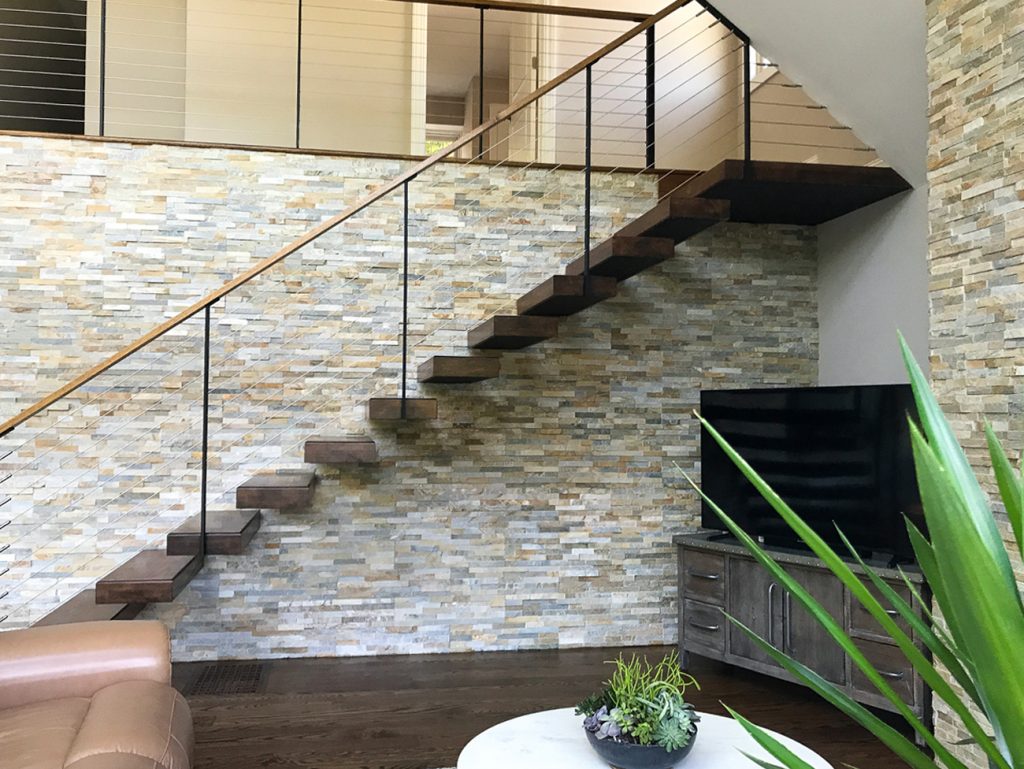 Floating cantilevered stairs with platform