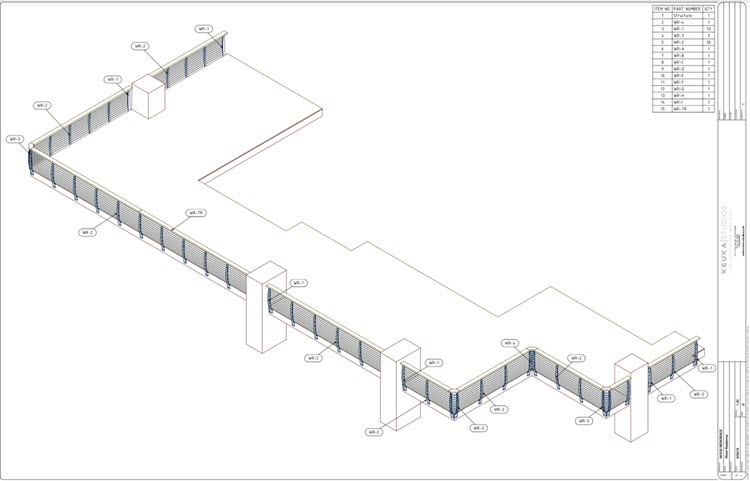 Example drawing of railing posts and cables to understand project layout.