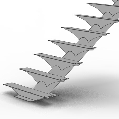 Illustration of round tube stair stringer showing tread supports.