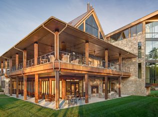 Deck railings shown on retreat lodge