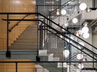 Cable railing system on grand lobby staircase