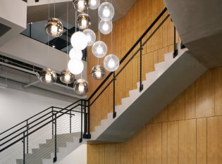 Lobby Stairs with cable railing with ADA handrails