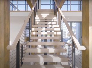 Modern Farmhouse Staircase with Floating Staircase