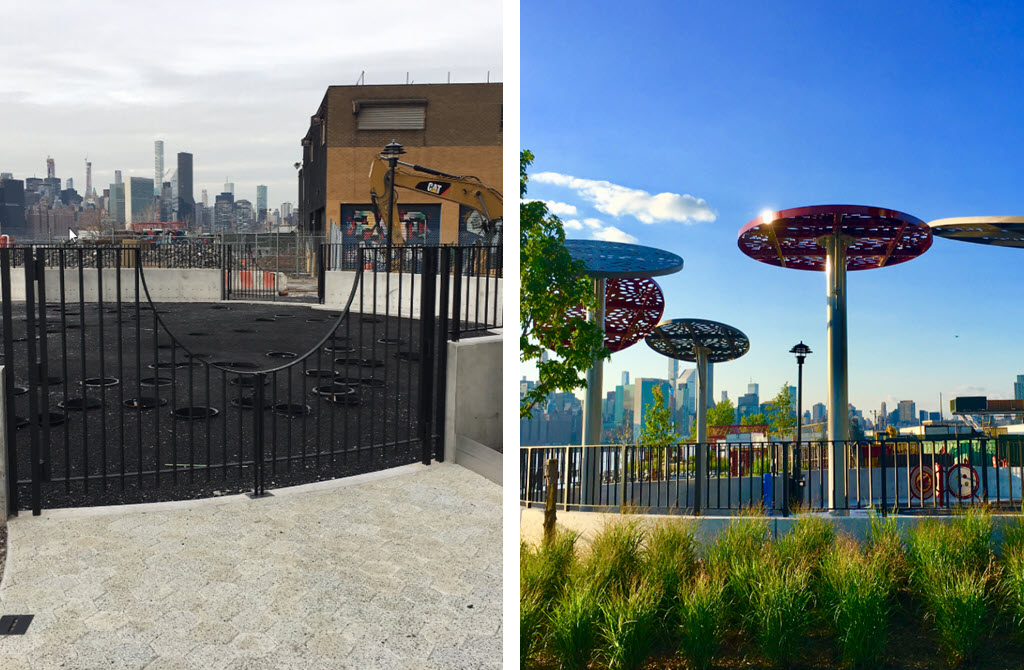 Playground steel gate with matching railing in the same style