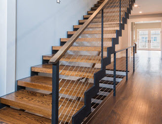 Zig Zag steel stringer stairs with wood treads