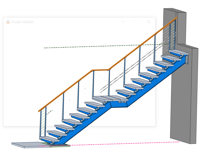 Rendering of stone steps on biased cantilever staircase.