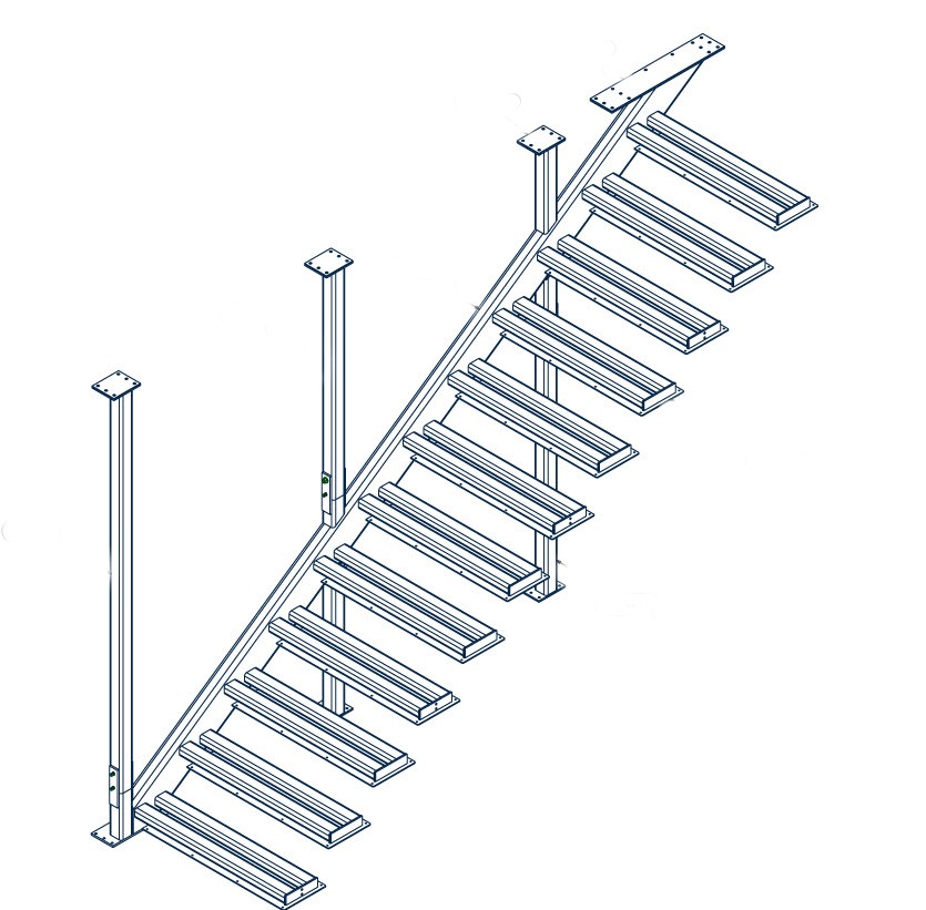 Drawing showing the structure of the one story cantilevered stair with interior support structure.